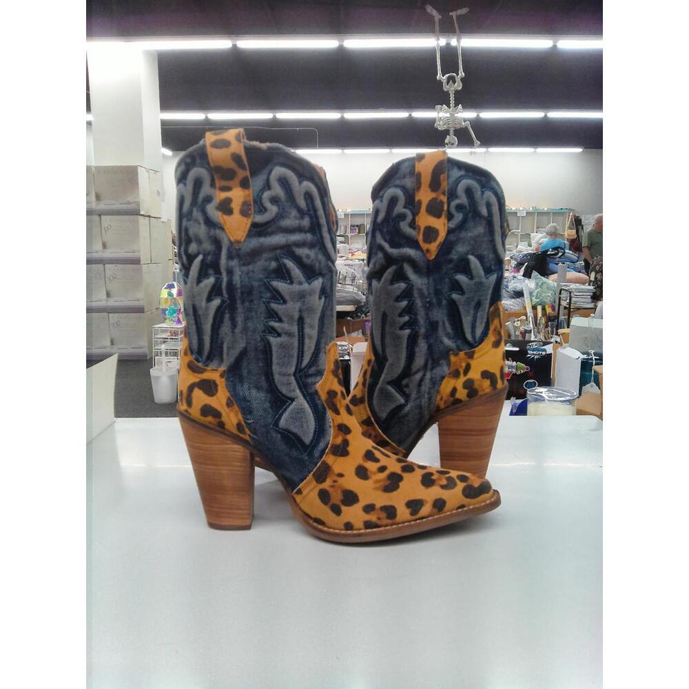 Dingo, women's boots, denim, leopard, size 11, new - Picture 1 of 6